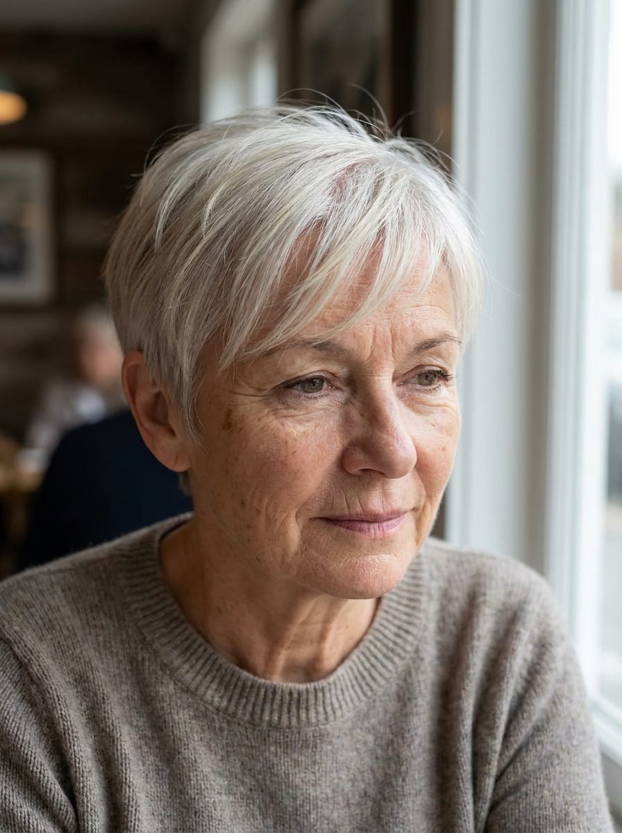 Kurzer Pixie mit seitlichem Pony - Frisur ab 60 für feines Haar